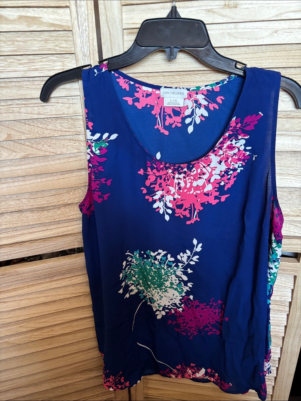 Van Heusen Blue Floral Tank with Pink & Green Blooms Large